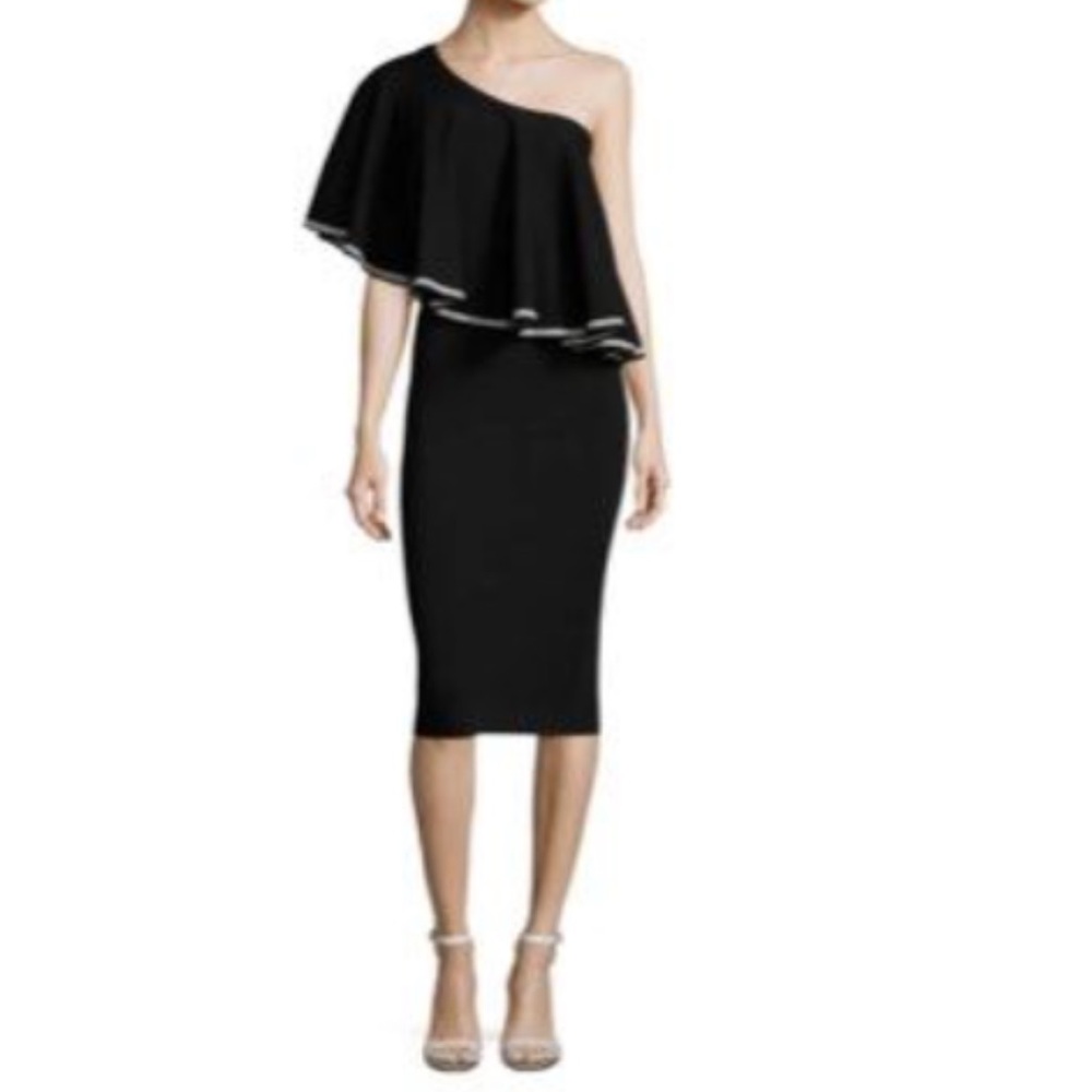 Diane Von Furstenberg One Shoulder Ruffle Midi Dress | Black | XS